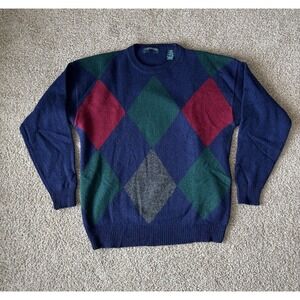 VINTAGE Claybrooke Men's XL 100% Shetland Wool Argyle Diamond Knit‎ Sweater